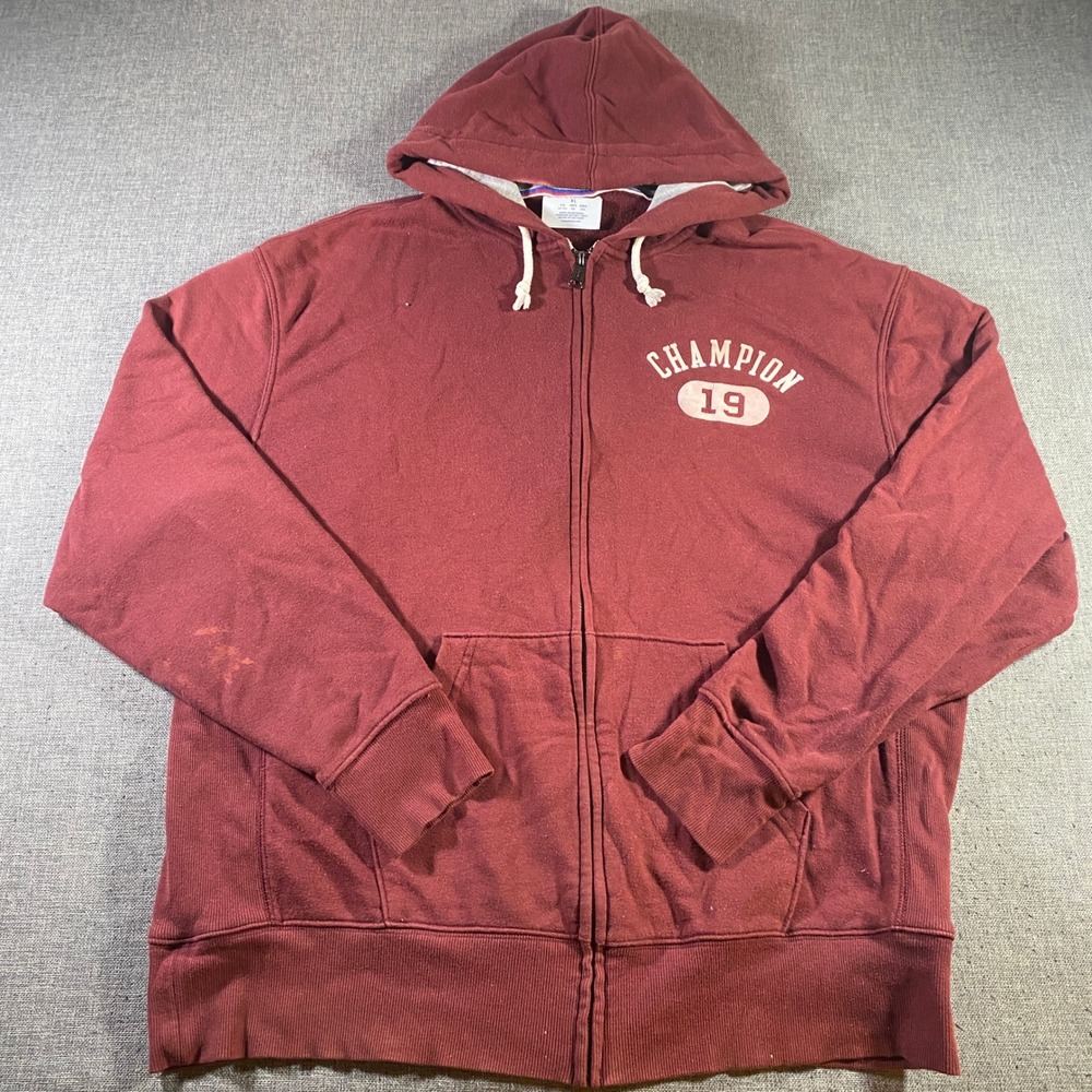 Champion Mens XL Full Zip Hoodie Burgundy 19 Athletic Sweatshirt